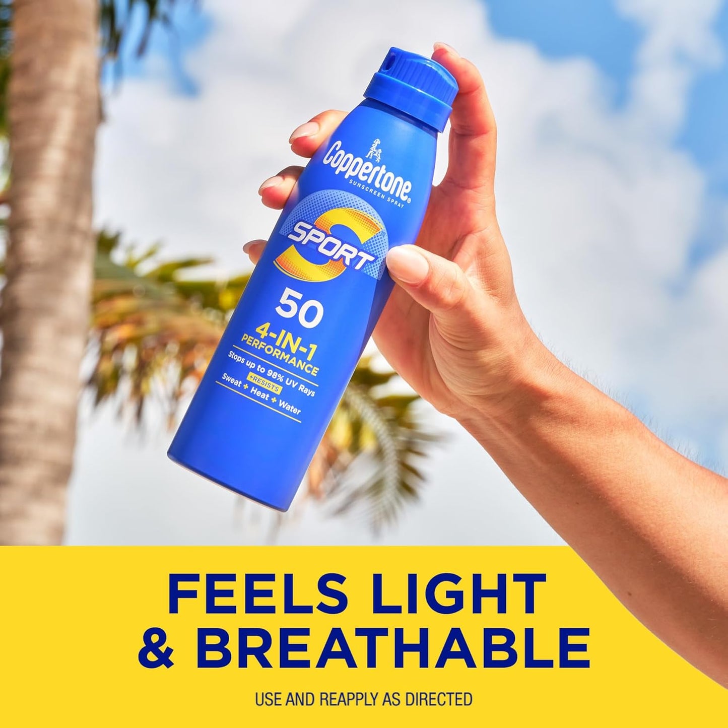 Coppertone Sport Sunscreen Spray SPF 50, Pack of 3, 5.5 Oz Bottles | Sweat, Heat and Water Resistant | Lightweight | Oxybenzone Free | Bulk Pack | Packaging