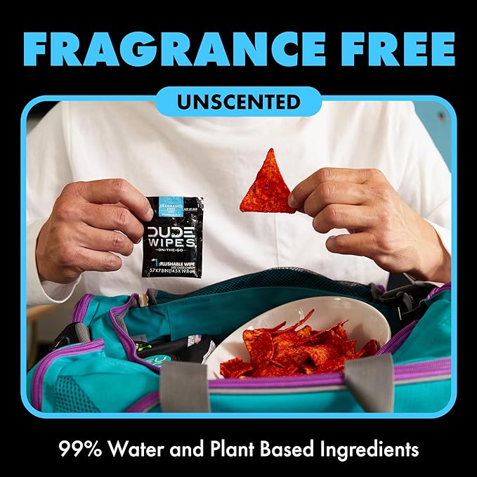 DUDE Wipes On-The-Go Flushable Wipes - 1 Pack, 30 Count - Unscented Extra-Large Individually Wrapped with Vitamin E & Aloe - Septic and Sewer Safe