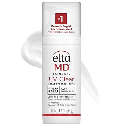 EltaMD UV Clear Face Sunscreen SPF 46, Oil-Free Sunscreen with Zinc Oxide, Dermatologist Recommended