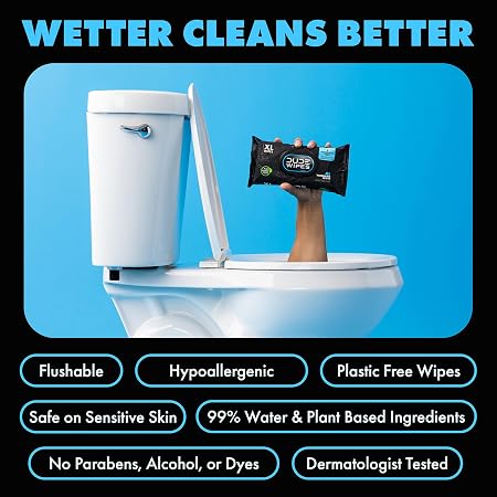 DUDE Wipes Unscented Flushable Wipes - Extra-Large Adult Wet Wipes for Sensitive Skin - 3 Pack (144 Count) - Infused with Vitamin E and Aloe - Septic and Sewer Safe