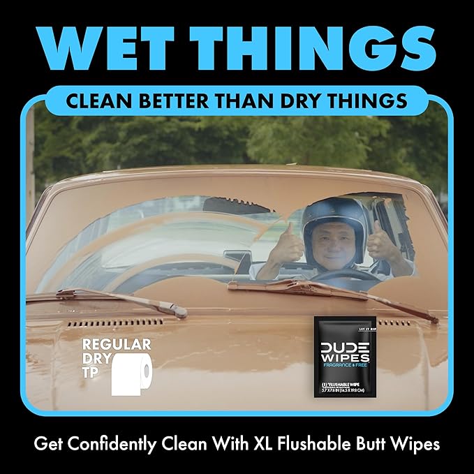 DUDE Wipes On-The-Go Flushable Wipes - 1 Pack, 30 Count - Unscented Extra-Large Individually Wrapped with Vitamin E & Aloe - Septic and Sewer Safe