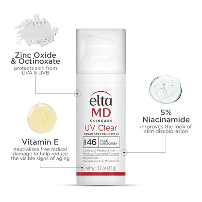 EltaMD UV Clear Face Sunscreen SPF 46, Oil-Free Sunscreen with Zinc Oxide, Dermatologist Recommended