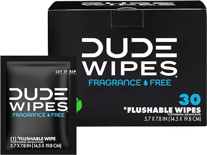 DUDE Wipes On-The-Go Flushable Wipes - 1 Pack, 30 Count - Unscented Extra-Large Individually Wrapped with Vitamin E & Aloe - Septic and Sewer Safe