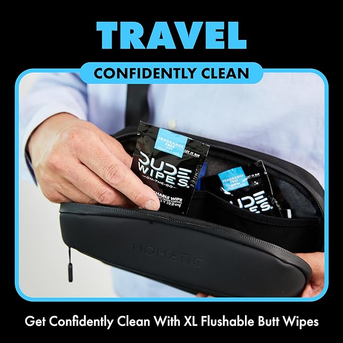 DUDE Wipes On-The-Go Flushable Wipes - 1 Pack, 30 Count - Unscented Extra-Large Individually Wrapped with Vitamin E & Aloe - Septic and Sewer Safe