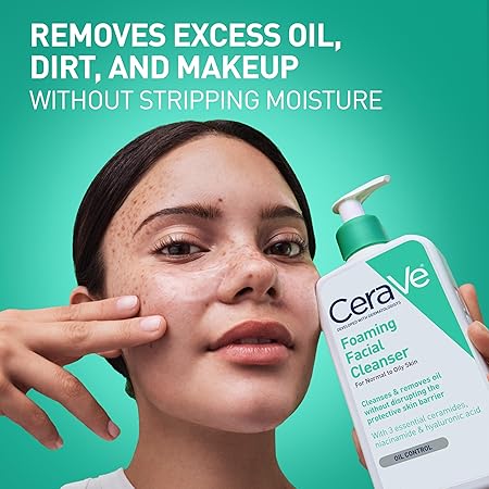 CeraVe Foaming Facial Cleanser, Daily Face Wash for Oily Skin, Hyaluronic Acid + Ceramides + Niacinamide, Fragrance Free, Non-Drying Oil Control Face Wash, 16 Fluid Ounces